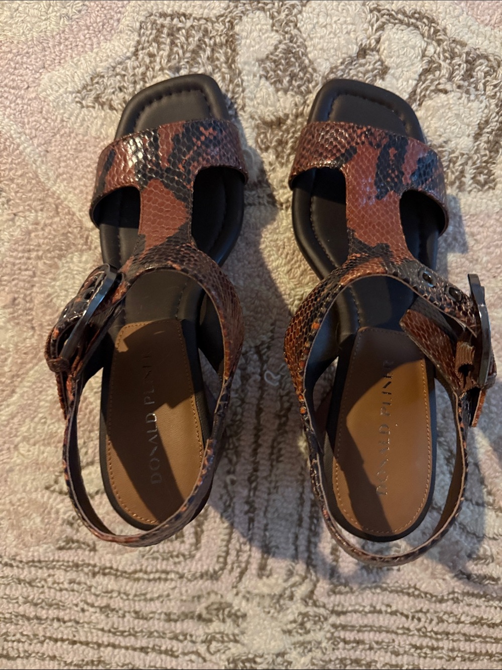 Donald J. Pliner Brown Snakeskin Buckle Sandals- NWOB size 8.5